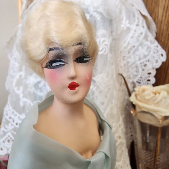 Antique Chalk Ware Art Deco Pin Cushion Doll - Picture 4 of 9